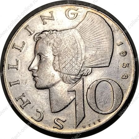 Австрия 1958 г. • KM# 2882 • 10 шиллингов • серебро • регулярный выпуск • AU+