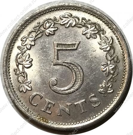 Мальта 1976 г. KM# 10 • 5 центов • древний алтарь • регулярный выпуск • MS BU
