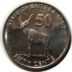 Эритрея 1997 г. • KM# 47 • 50 центов • антилопа • регулярный выпуск • BU