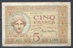 Мадагаскар 1937 г. • P# 35 • 5 франков • богиня Юнона • регулярный выпуск • VF-