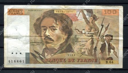 Франция 1983 г. • P# 154b • 100 франков • Эжен Делакруа • регулярный выпуск • VF-*
