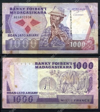 Мадагаскар 1988-1993 гг. • P# 72b • 1000 франков(200 ариари) • регулярный выпуск • F*