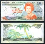 Восточные Карибы • Ангилья 1986-1988 гг. • P# 20u • 100 долларов • Елизавета II • вид на бухту • регулярный выпуск • UNC пресс ® ®