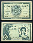 Алжир 1942 г. • P# 91 • 5 франков • девушка • регулярный выпуск • AU+