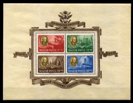 Венгрия 1947 г. Mi# Block 10(SC# B198ms) • Президент Ф. Рузвельт • памятный выпуск • MNH OG XF • блок ( кат. - €100 )