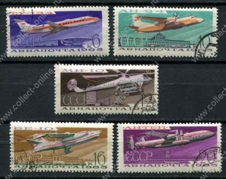 СССР 1965 г. • Сол# 3298-3302 • 6 - 20 коп. • Гражданские самолёты • авиапочта • полная серия • Used(ФГ) OG VF