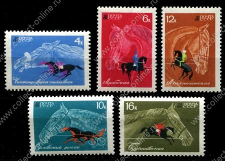 СССР 1968 г. • Сол# 3598-3602 • 4 - 16 коп. • Конный спорт (породы лошадей) • полн. серия • MH OG VF ( кат. - ₽ 400- )