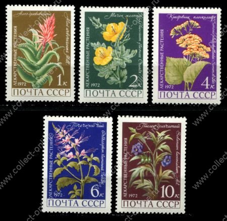 СССР 1972 г. • Сол# 4107-4111 • 1 - 10 коп. • Флора • лекарственные растения • полн. серия • MNH OG VF