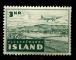 Исландия 1947 г. • Mi# 246 • 3 kr. • самолет над городом • авиапочта • MNH OG VF