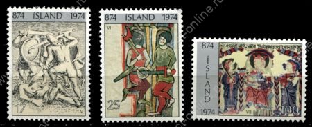 Исландия 1974 г. • Mi# 491-493 • 1100 лет заселения острова, искусство • 2-й выпуск • MNH OG VF