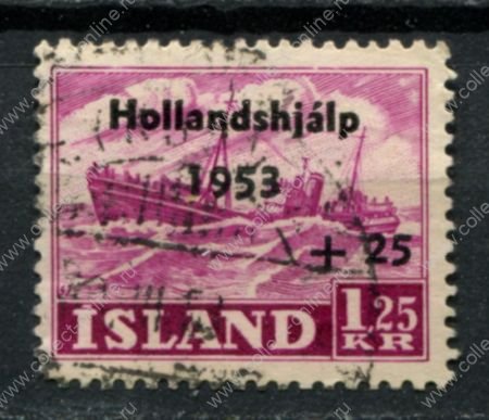 Исландия 1953 г. • Mi# 286 • 1.25 kr. • жертвам наводнения • надпечатка • Used VF ( кат. - €3 )