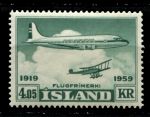 Исландия 1959 г. • Mi# 334 • 4.05 kr. • лайнер и аэроплан • авиапочта • MNH OG VF