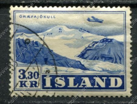 Исландия 1952 г. • Mi# 280 • 3.30 kr. • самолет над ледником • авиапочта • Used VF ( кат. - €5 )