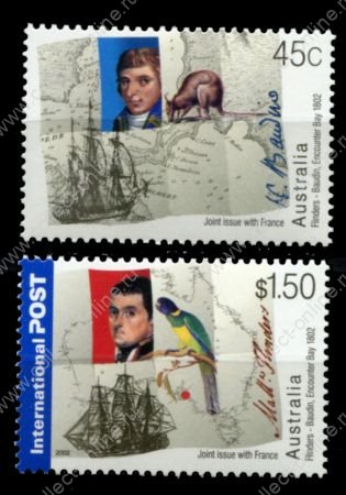 Австралия 2002 г. • Sc# 2053-2054 • Французские мореплаватели • полн. серия • MNH OG VF