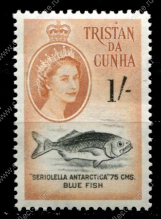 Тристан да Кунья 1960 г. • Gb# 38 • 1 sh. • Елизавета II • осн. выпуск • голубая рыба-медуза • MNH OG VF