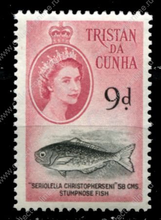 Тристан да Кунья 1960 г. • Gb# 37 • 9 d. • Елизавета II • осн. выпуск • рыба-медуза • MNH OG VF