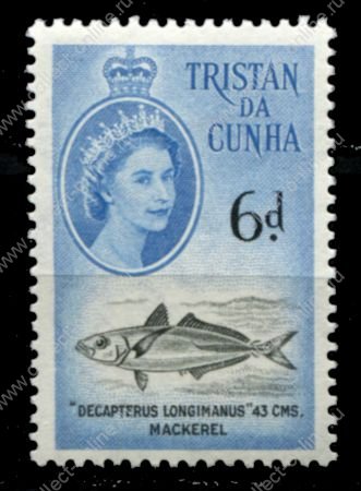 Тристан да Кунья 1960 г. • Gb# 36 • 6 d. • Елизавета II • осн. выпуск • макрель • MNH OG VF