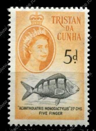 Тристан да Кунья 1960 г. • Gb# 35 • 5 d. • Елизавета II • осн. выпуск • пятипалый окунь • MNH OG VF