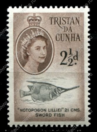 Тристан да Кунья 1960 г. • Gb# 32 • 2½ d. • Елизавета II • осн. выпуск • рыба снайпер • MNH OG VF