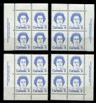 Канада 1972-1976 гг. • Sc# 593 • 8 c. • королева Елизавета II • стандарт • кв. блоки(4) комплект • MNH OG XF+