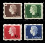 Канада 1963 г. • Sc# O46-O49 • 1 - 5 c. • надпечатка "G" • полн. серия • MNH OG VF