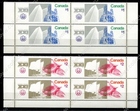 Канада 1976 г. • Sc# 687-678 • $1 и $2 • Летние Олимпийские Игры, Монреаль • Стадионы полн. • серия • кв. блоки • MNH OG XF ( кат. - $40 )
