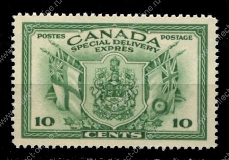 Канада 1942 г. Sc# E10 • 10 c. • вклад Канады в Победу над фашизмом • герб и знамена • спец. доставка • MNH OG VF ( кат.- $6 )