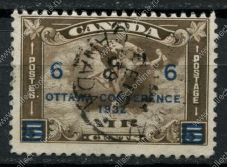 Канада 1932 г. • Sc# C4 • 6 на 5 c. • конференция в Оттаве, надпечатка• авиапочта • Used VF ( кат. - $15 )