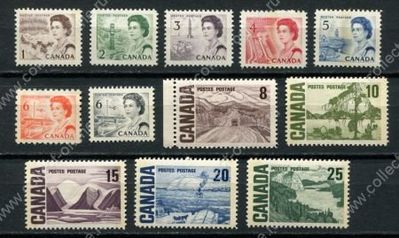 Канада 1967-1972 гг. • SC# 454-465 • 1 - 25 c. • Елизавета II • стандарт • 12 марок • MLH OG VF