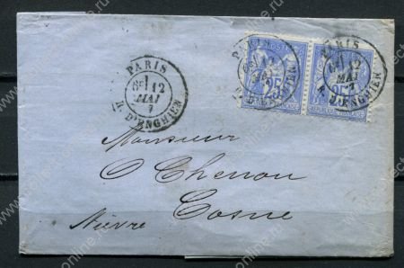 Франция 1877 г. • Sc# 81 • 25 с. • Мир и торговля • стандарт • пара на конверте • Used F-VF