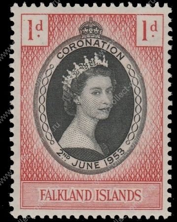 Фолклендские о-ва 1953 г. • Gb# 186 • 1 d. • Коронация Елизаветы II • MNH OG VF