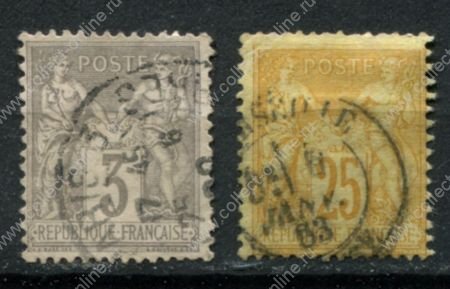 Франция 1879 г. • Mi# 77-78 • 3 и 25 c. • "Мир и торговля"(аллегория) • стандарт • Used F-VF ( кат.- € 5 )