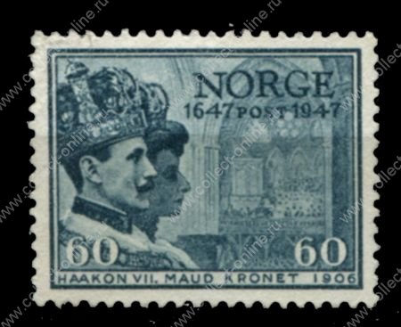 Норвегия 1947 г. • Mi# 332 • 60 o. • 300-летие норвежской почты • MNG VF ( кат. - €6- )