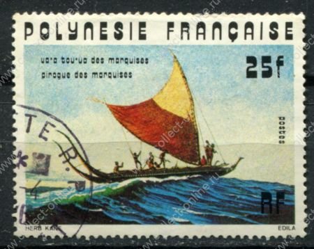 Французская Полинезия 1976 г. • Sc# 292 • 25 fr. • парусное каноэ • Used VF