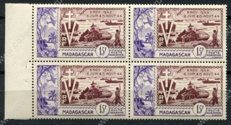 Мадагаскар 1954 г. • Iv# A74 • 15 fr. • 10-летие освобождения от немецкой оккупации • авиапочта • MNH OG XF+  ( кат.- €5 )
