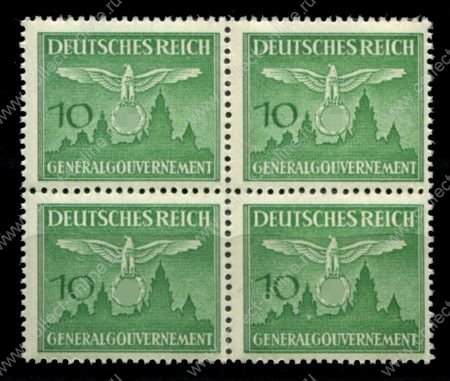 Германия 3-й рейх • Генерал-Губернаторство 1943 г. • Mi# DM 27 • 10 pf. • Краков • служебный выпуск • кв. блок • MNH OG VF