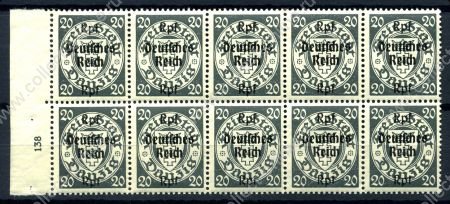 Германия 3-й рейх 1939 г. • Mi# 723 • 20 pf. • надпечатка "Deutsches Reich" на марке Данцига • № блок 10 м. • MNH OG XF+ ( кат.- € 120+ )
