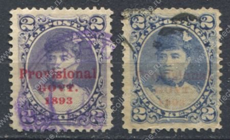 Гаваи 1893 г. • SC# 57 • 2 c.(2) • надп. местного правительства • королева Лилиуокалани • разновид. цвета • Used VF
