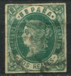 Испания 1862 г. • SC# 60 • 2 R. • Изабелла II • стандарт • Used VF+ ( кат. - $11 )