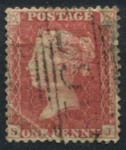 Великобритания 1854-1857 гг. Gb# 17 • 1 d. • Королева Виктория • красный пенни • тип I • Used VF- ( кат.- £30 )