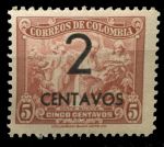 Колумбия 1944 г. • SC# 507 • 2 на 5 c. • надп. нов. номинала • MNH OG VF