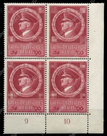 Германия 3-й рейх 1944 г. • MI# 887 (SC# B271) • Адольф Гитлер (55-лет) • благотворительный выпуск • кв. блок • MNH OG Люкс!