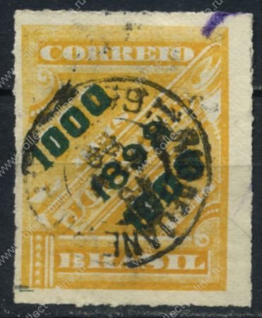 Бразилия 1898 г. • SC# 126 • 1000 R. на 700 R. • надпечатка(зеленая) нов. номинала • Used VF ( кат. - $35 )