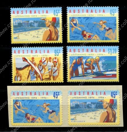 Австралия 1994 г. • Sc# 1361-1366 • 45 c. - $1.2 • Служба спасения на воде • полн. серия+ • MNH OG VF ( кат. - $11 )
