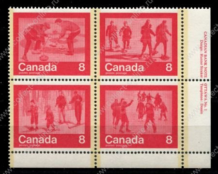 Канада 1974 г. • Sc# 644-647a • 8 c.(4) • История спорта, олимпийский выпуск • полн. серия • кв. блок • MNH OG XF+