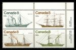 Канада 1975 г. • Sc# 670-673a • 8 c.(4) • Парусные корабли • полн. серия • кв.блок pl. No. 1 • MNH OG XF+