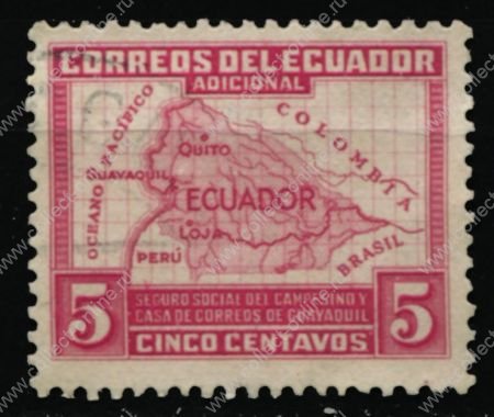Эквадор 1938 г. • SC# RA41 • 5 c. • В фонд соцработников • карта страны • выпуск для сборов • Used F-VF