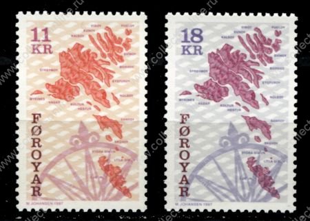 Фарерские о-ва 1997 г. • Mi# 320-321 • 11 и 18 Kr. • карты островов (2-й выпуск) • полн. серия • MNH OG VF ( кат. - €8 )