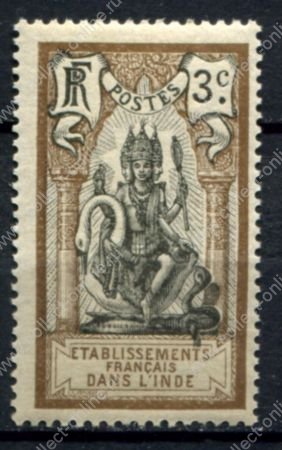 Французская Индия 1914 г. • Iv# 27 • 3 c. • статуя Брахмы • MNH OG VF