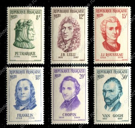 Франция 1956 г. • Iv# 1082-1087 • 8 - 30 fr. • Деятели искусств • полн. серия • MNH OG VF ( кат.- € 20 ) (1)